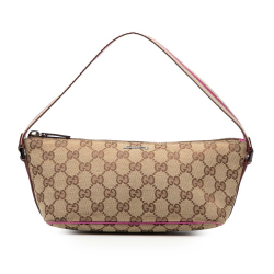 Gucci B Gucci Brown Beige with Pink Canvas Fabric GG Web Boat Italy