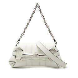 Gucci AB Gucci White Calf Leather Small Quilted Horsebit Chain Satchel Italy