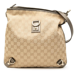 Gucci B Gucci Brown Beige Canvas Fabric GG Abbey D Ring Crossbody Italy