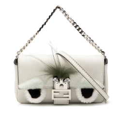 Fendi B Fendi White Nappa Leather Leather Micro Nappa Monster Baguette Satchel Italy