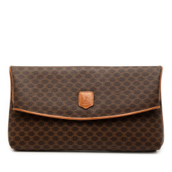 Celine B Celine Brown Coated Canvas Fabric Macadam Clutch Italy