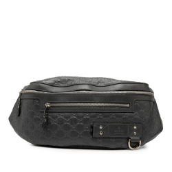 Gucci AB Gucci Black Calf Leather Guccissima Web Belt Bag Italy