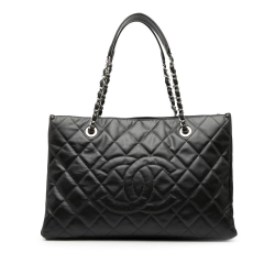 Chanel B Chanel Black Calf Leather CC Crinkled skin Chain Shopping Tote Italy