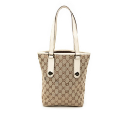 Gucci B Gucci Brown Beige with White Canvas Fabric GG Charmy Tote Italy