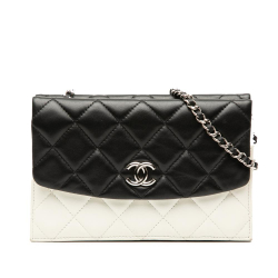 Chanel White CC Bicolor Quilted Lambskin Double Sided Wallet on Chain France