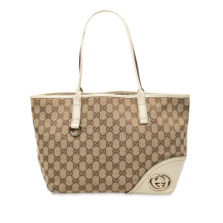 Gucci B Gucci Brown Beige with White Canvas Fabric GG New Britt Tote Italy