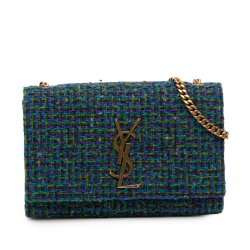 Saint Laurent AB Saint Laurent Blue Tweed Fabric Small Monogram Kate Crossbody Italy