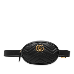 Gucci AB Gucci Black Calf Leather GG Marmont Matelasse Belt Bag Italy