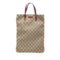 Gucci B Gucci Brown Beige Coated Canvas Fabric GG Supreme Tote Italy
