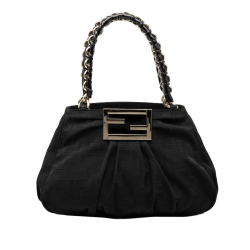 Fendi B Fendi Black Canvas Fabric Small Zucca Mia Chain Tote Italy