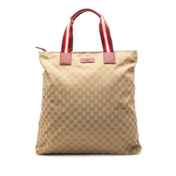 Gucci AB Gucci Brown Beige Canvas Fabric GG Web Tote Italy