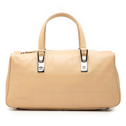 Chanel AB Chanel Brown Beige Lambskin Leather Leather CC Square Quilted Lambskin Handbag Italy