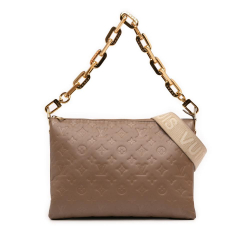 Louis Vuitton B Louis Vuitton Brown Lambskin Leather Leather Monogram Embossed Puffy Lambskin Coussin MM France