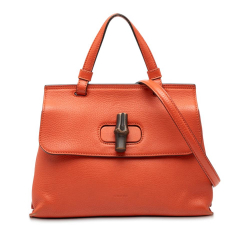 Gucci B Gucci Orange Calf Leather Small Bamboo Daily Satchel Italy