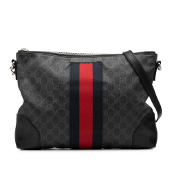 Gucci B Gucci Black Coated Canvas Fabric GG Supreme Web Crossbody Italy