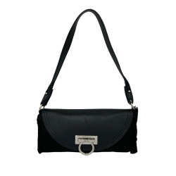 Ferragamo AB Ferragamo Black Suede Leather and Calfskin Gancini Shoulder Bag Italy