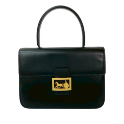 Celine B Celine Black Calf Leather Logo Carriage Top Handle Bag France