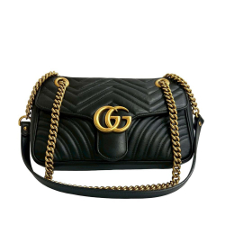 Gucci AB Gucci Black Calf Leather Medium GG Marmont Matelasse Shoulder Bag Italy