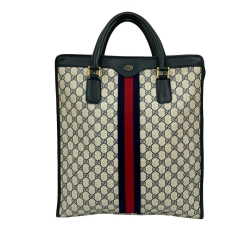 Gucci B Gucci Brown Beige Coated Canvas Fabric GG Supreme Web Tote Italy