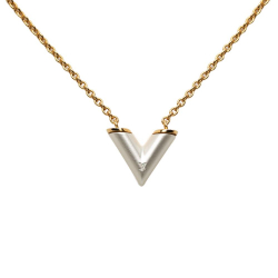 Louis Vuitton AB Louis Vuitton Gold with White Pearl Gold Plated Metal Resin Essential V Necklace Italy