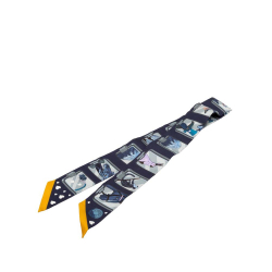 Hermès AB Hermès Blue Navy with Gold Silk Fabric Story Twilly Scarf France