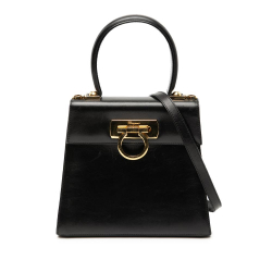 Ferragamo B Ferragamo Black Calf Leather Small Gancini Iconic Top Handle Bag Italy