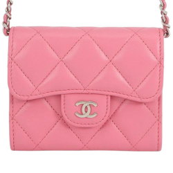 Chanel AB Chanel Pink Lambskin Leather Leather CC Quilted Lambskin Flap Card Holder on Chain Spain