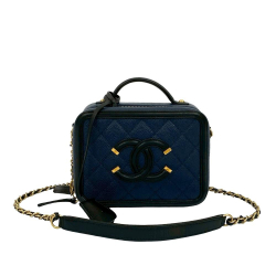 Chanel AB Chanel Blue Navy Caviar Leather Leather Small Bicolor Caviar CC Filigree Vanity Case France