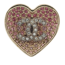Chanel AB Chanel Pink Gold Plated Metal CC Rhinestones Heart Ring France