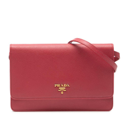 Prada B Prada Red Saffiano Leather Wallet on Strap Italy