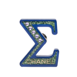Chanel AB Chanel Blue Resin Plastic Glitter Crystal Sigma Brooch France