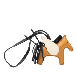 Hermès Brown Milo Lambskin and Swift Grigri Rodeo Pegase Bag Charm PM France