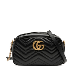 Gucci B Gucci Black Calf Leather Small GG Marmont Matelasse Crossbody Italy