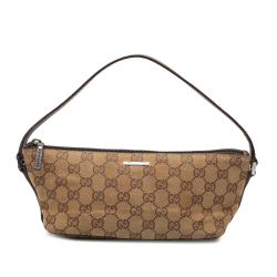 Gucci B Gucci Brown Beige Canvas Fabric GG Boat Italy
