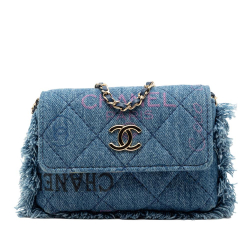 Chanel AB Chanel Blue Denim Denim Fabric Fringe Mood Clutch with Chain France