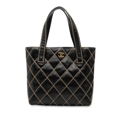 Chanel B Chanel Black Calf Leather Small CC Quilted skin Wild Stitch Tote France