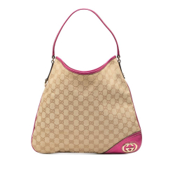 Gucci B Gucci Brown Beige with Pink Canvas Fabric GG New Britt Hobo Italy