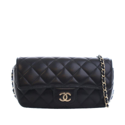 Chanel AB Chanel Black Lambskin Leather Leather Quilted Lambskin Classic Glasses Case on Chain France