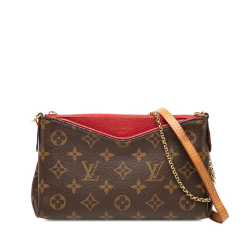Louis Vuitton B Louis Vuitton Brown with Red Monogram Canvas Fabric Monogram Pallas Clutch Spain
