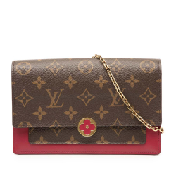 Louis Vuitton B Louis Vuitton Brown with Red Monogram Canvas Fabric Monogram Flore Wallet On Chain France