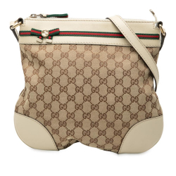 Gucci B Gucci Brown Beige with White Canvas Fabric GG Web Mayfair Crossbody Italy