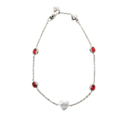 Gucci AB Gucci Silver SV925 / Sterling Silver Metal Sterling Silver Bejeweled Heart Bracelet Italy