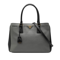 Prada B Prada Gray with Black Saffiano Leather Medium Bicolor Lux Galleria Satchel Italy