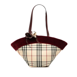 Burberry AB Burberry Brown Beige Canvas Fabric Velvet Trimmed House Check Tote United Kingdom