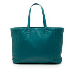 Bottega Veneta B Bottega Veneta Blue Peacock Nappa Leather Leather Intrecciato Trimmed Nappa Tote Italy