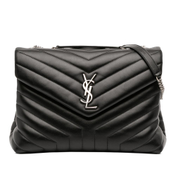 Saint Laurent B Saint Laurent Black Calf Leather Medium Matelasse LouLou Shoulder Bag Italy