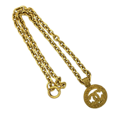 Chanel AB Chanel Gold Gold Plated Metal CC Medallion Chain Necklace France