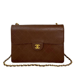 Chanel AB Chanel Brown Caviar Leather Leather CC Jumbo Stitched Caviar Single Flap France