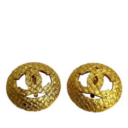 Chanel AB Chanel Gold Gold Plated Metal CC Tweed Effect Earrings France