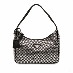 Prada Re-Edition 2000 Satin & Crystal Pouch Crossbody Black